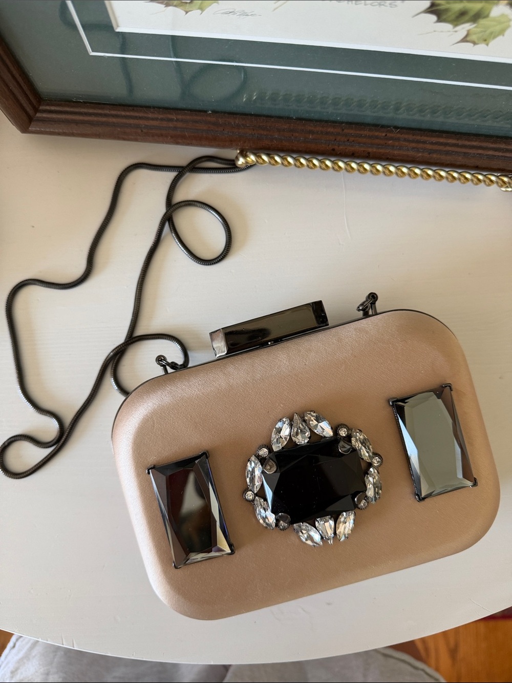 Badgley Mischka - Beige Jeweled Box Clutch / Shoulder Bag